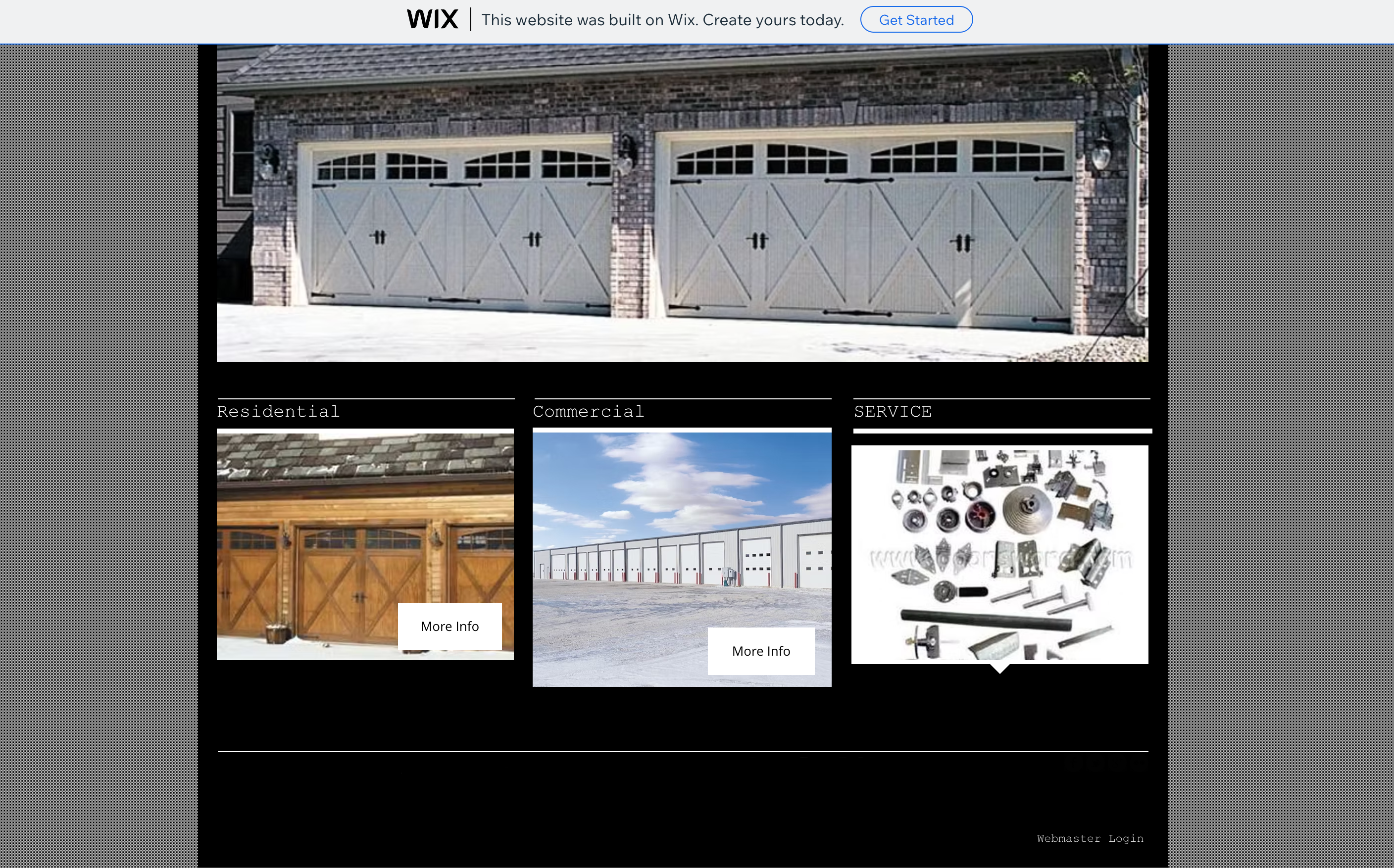 Real anonymized garage door site on free Wix tier with platform banner across the top