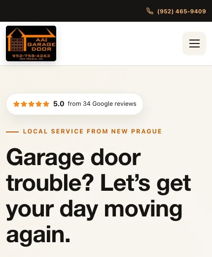 AAI Garage Door website scrolling on a phone
